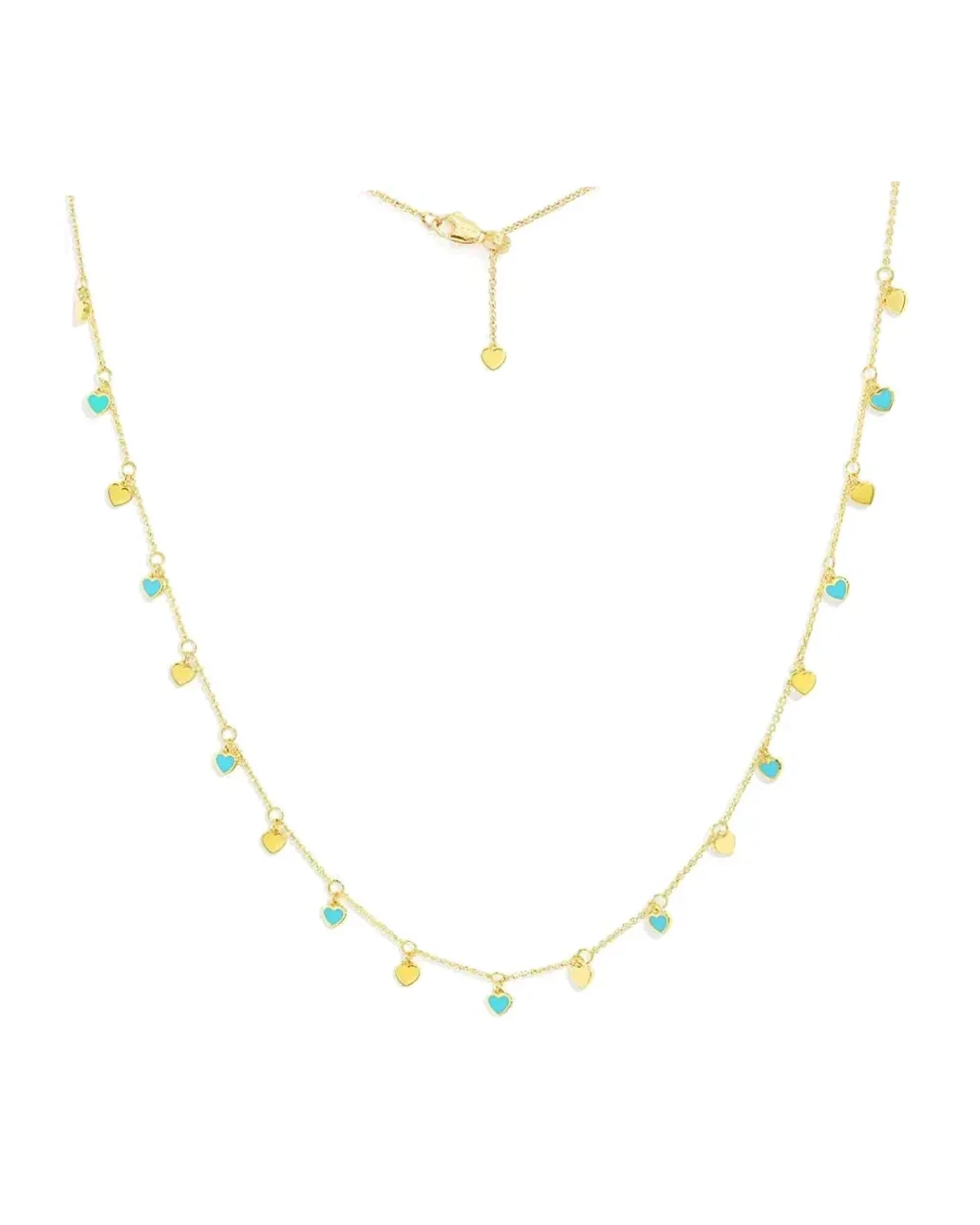 Collier APM Monaco cœurs mini turquoise plaqué or jaune femme