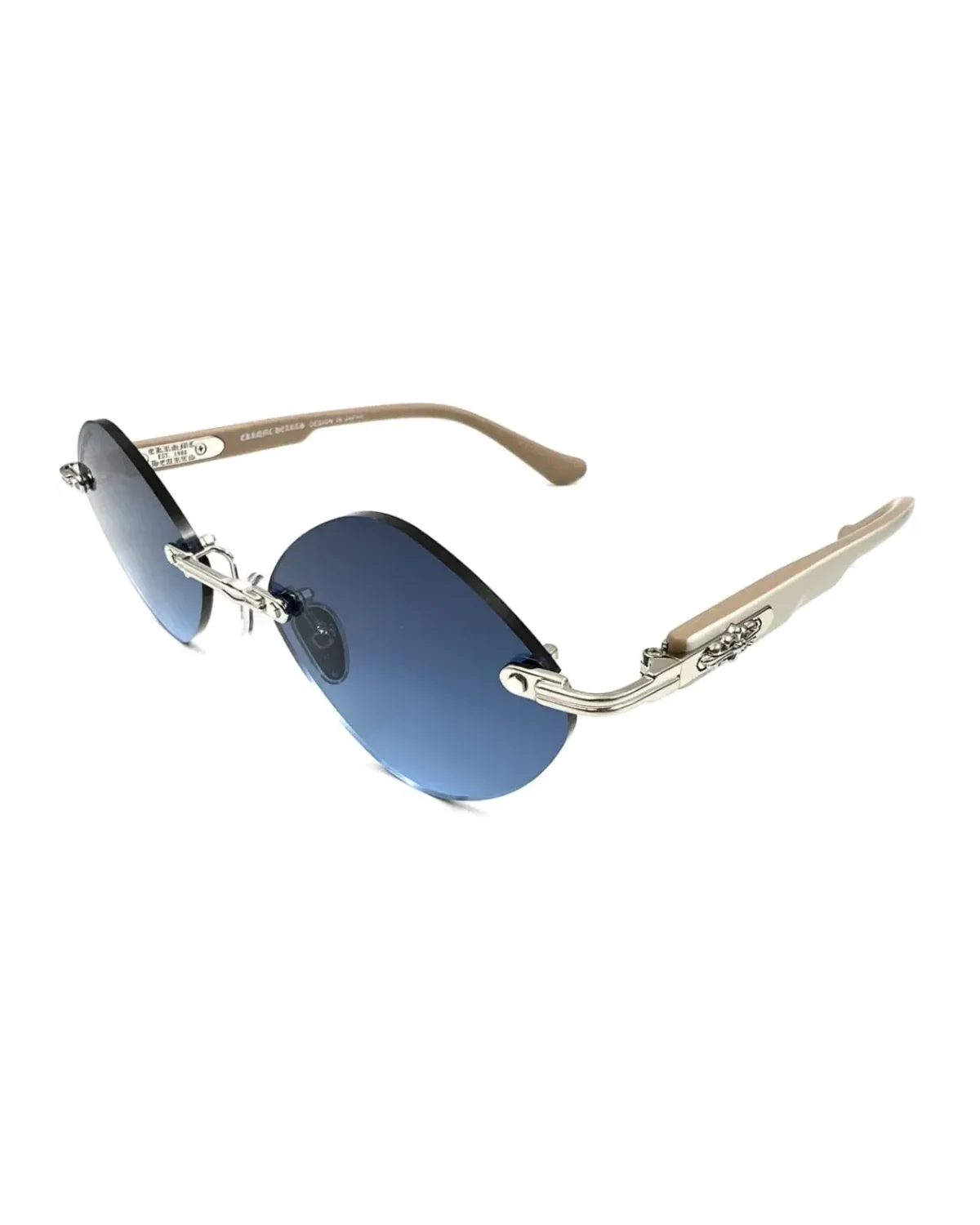 Lunettes de soleil Chrome Hearts CH8132 géométriques acétate metal beige argent verres bleu