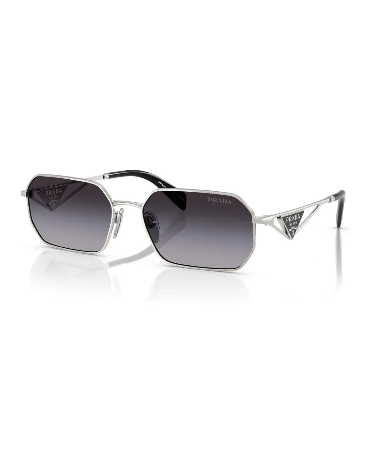 Lunettes de soleil Prada PR A51S monture métal argenté forme irrégulière
