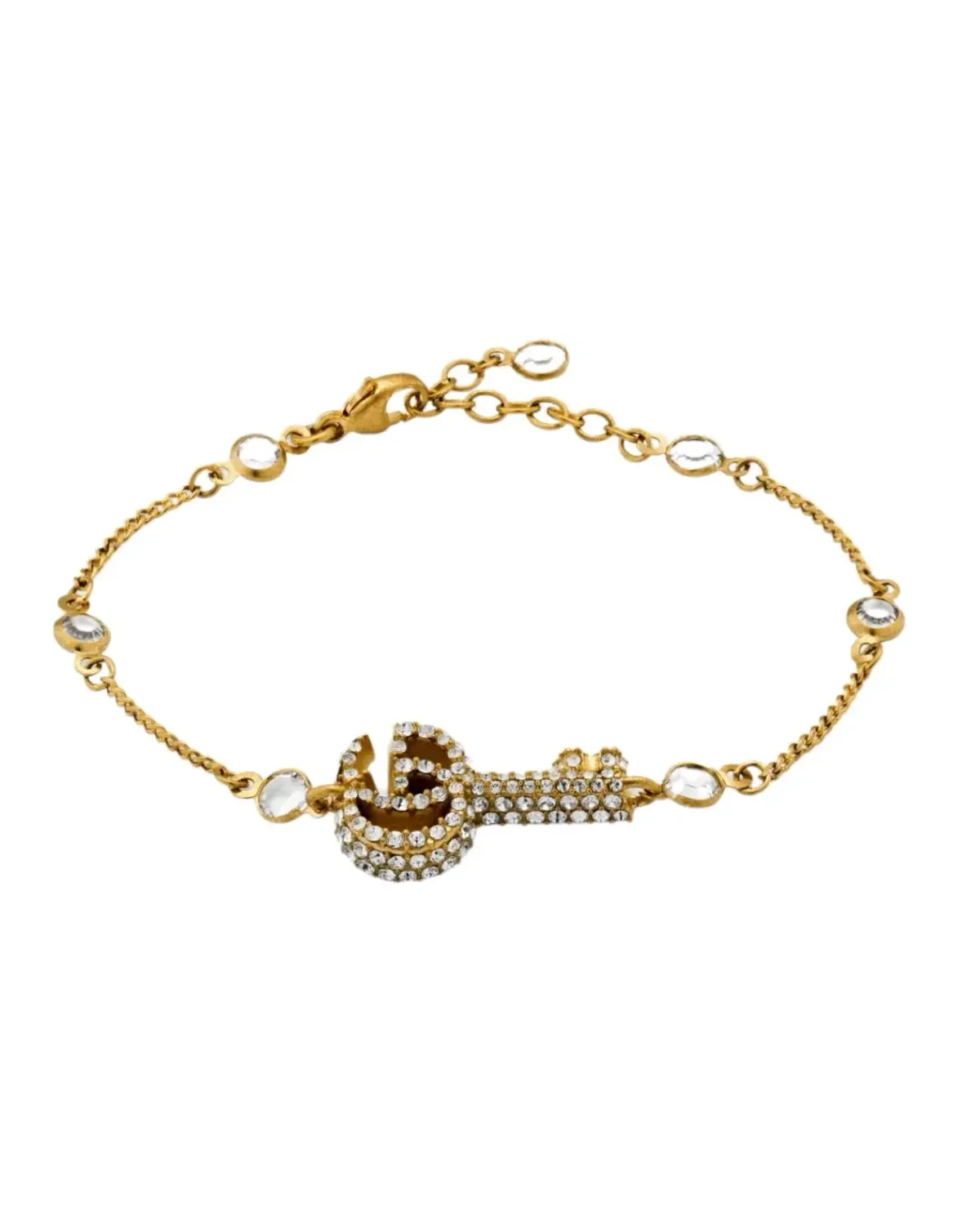 Bracelet Gucci Clé Double G laiton plaqué or cristaux femme