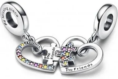 Charm Pendant Séparable Cœurs et Puzzle de l'Amitié Multicolore — vue 2