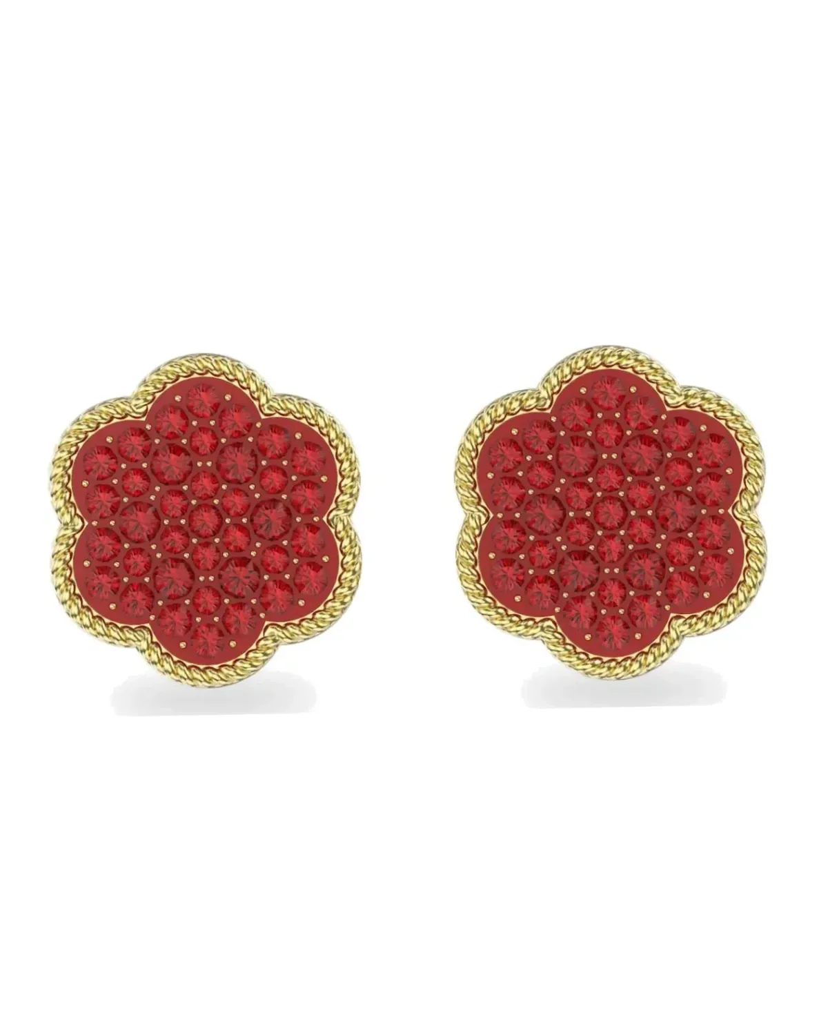 Boucles d'oreilles Swarovski Flower Of Fortune plaqué or cristaux rouges femme