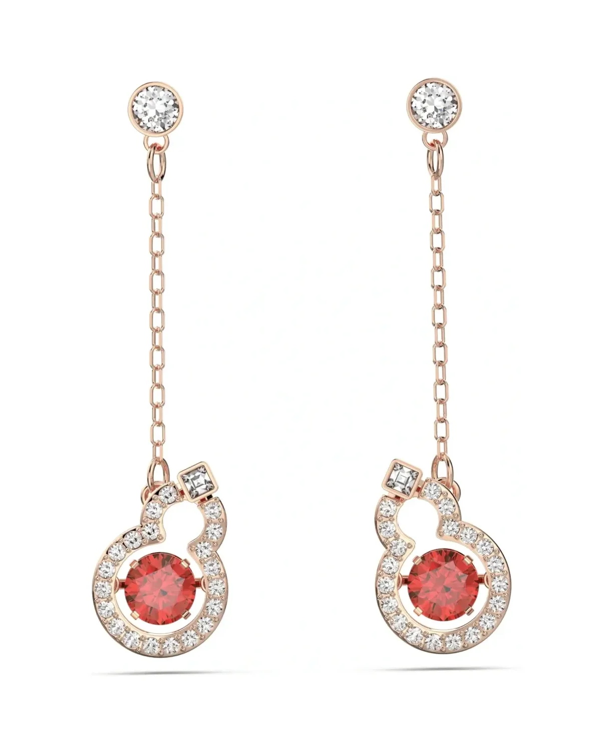 Boucles d'oreilles Swarovski Full Blessing plaqué or rose cristaux blancs rouges
