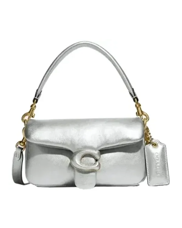 Sac à bandoulière Coach Pillow Tabby 18 cuir nappa argenté femme