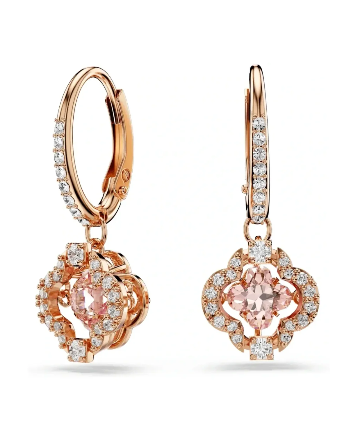Boucles d'oreilles Swarovski Una plaqué or rose cristaux blancs et roses