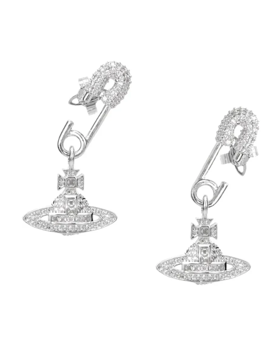 Boucles d'oreilles Vivienne Westwood épingle de sureté laiton argenté zirconium