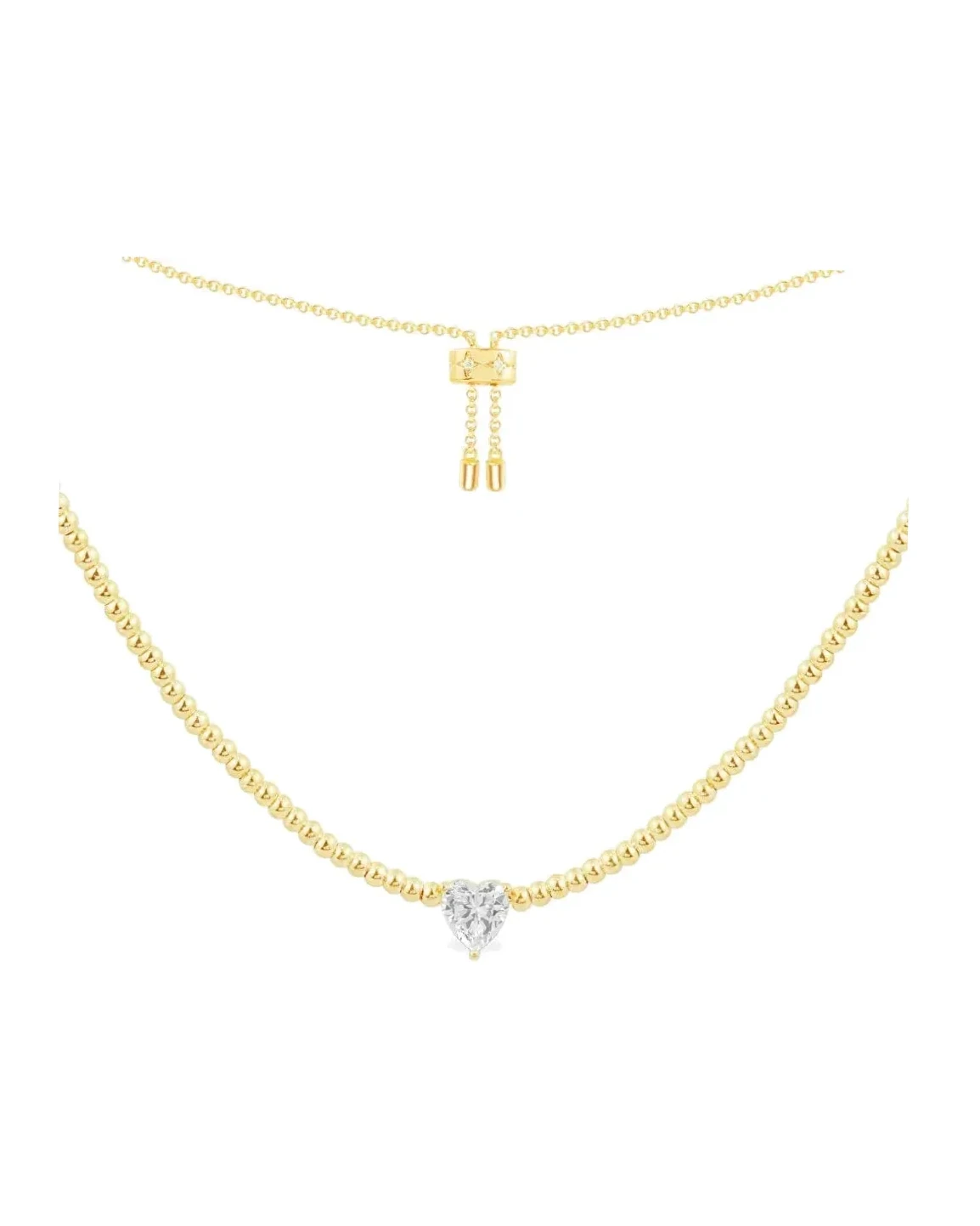 Collier APM Monaco ajustable cœur zirconium plaqué or jaune femme