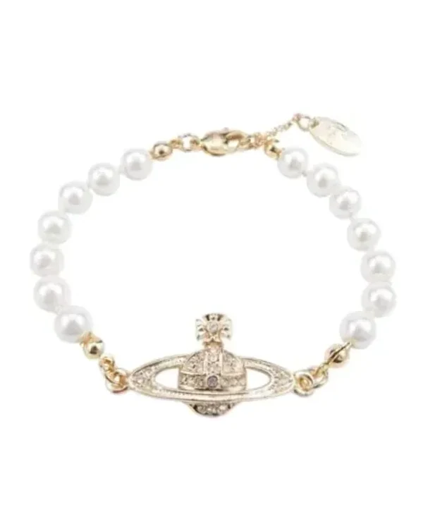 Bracelet Vivienne Westwood Bas Relief perles blanches zirconium femme