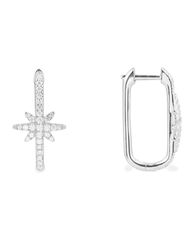 Boucles d'oreilles hoop rectangulaires APM Monaco Météorites argent 925 zirconium