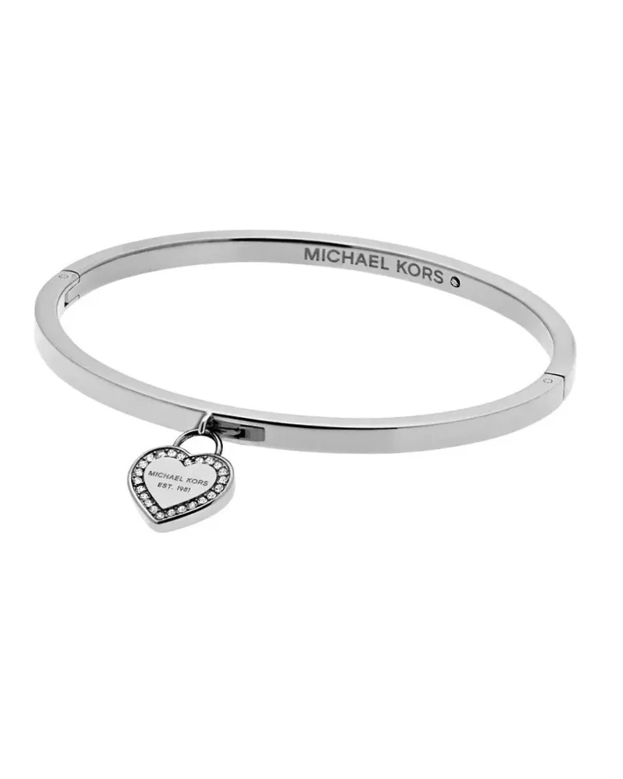 Bracelet Michael Kors acier inoxydable argenté breloque cœur strass femme