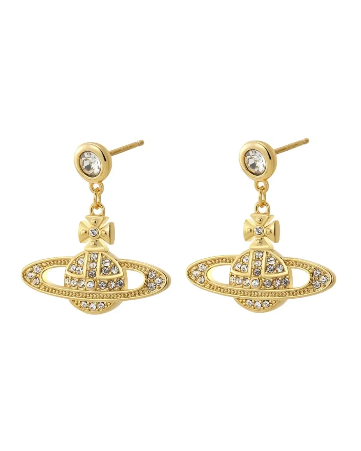Boucles d'oreilles Vivienne Westwood Orb pendantes plaqué or jaune zirconium