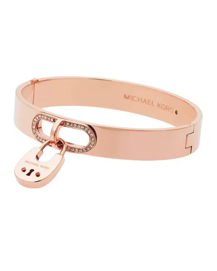 Bracelet Michael Kors acier inoxydable or rose strass cadenas
