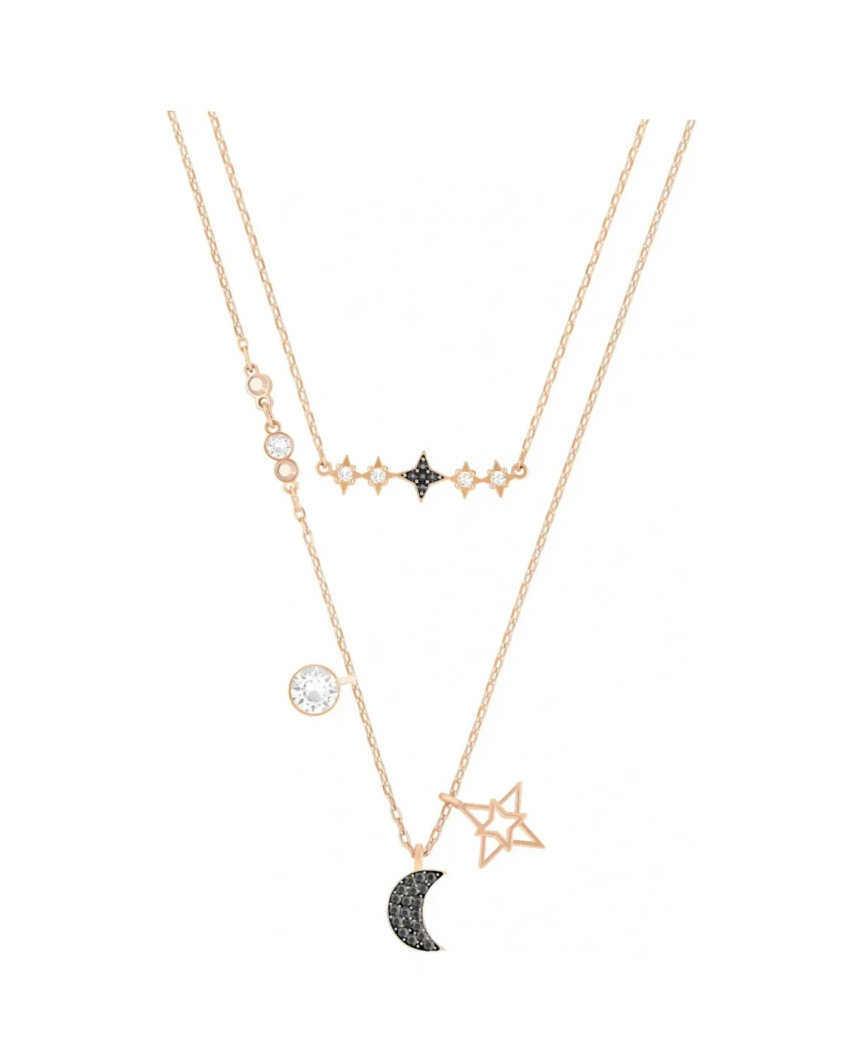 Collier Swarovski Symbolica double pendentif Lune Étoile placage or rose