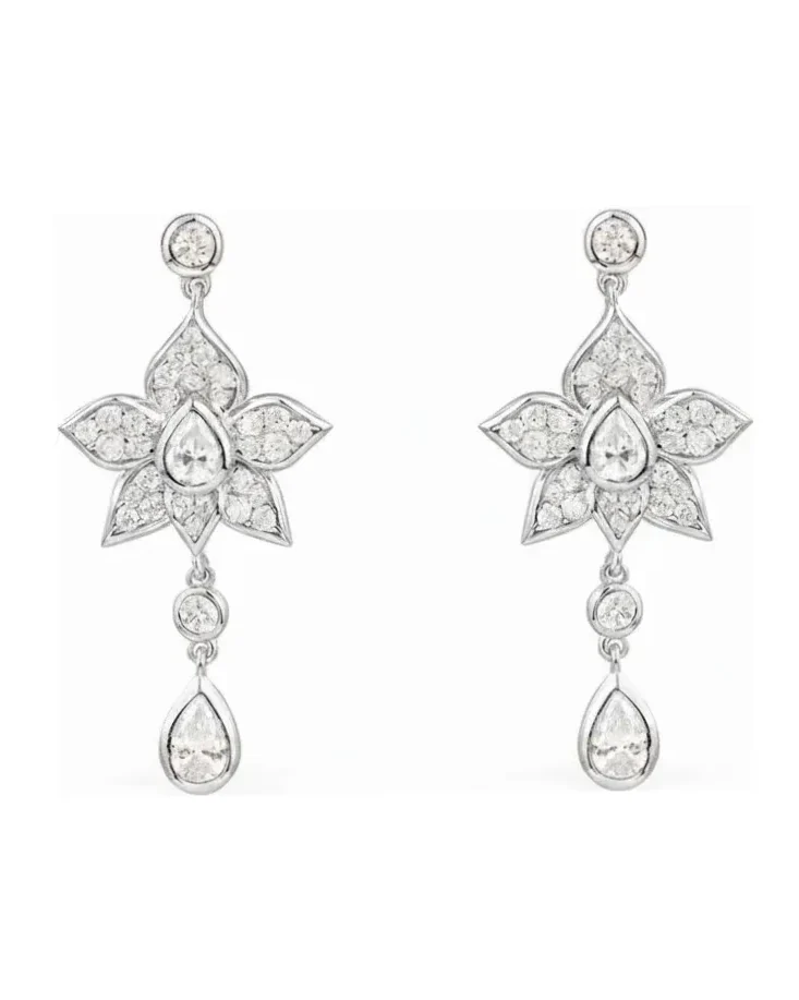 Boucles d'oreilles pendantes APM Monaco fleurs gouttes argent 925 zirconiums