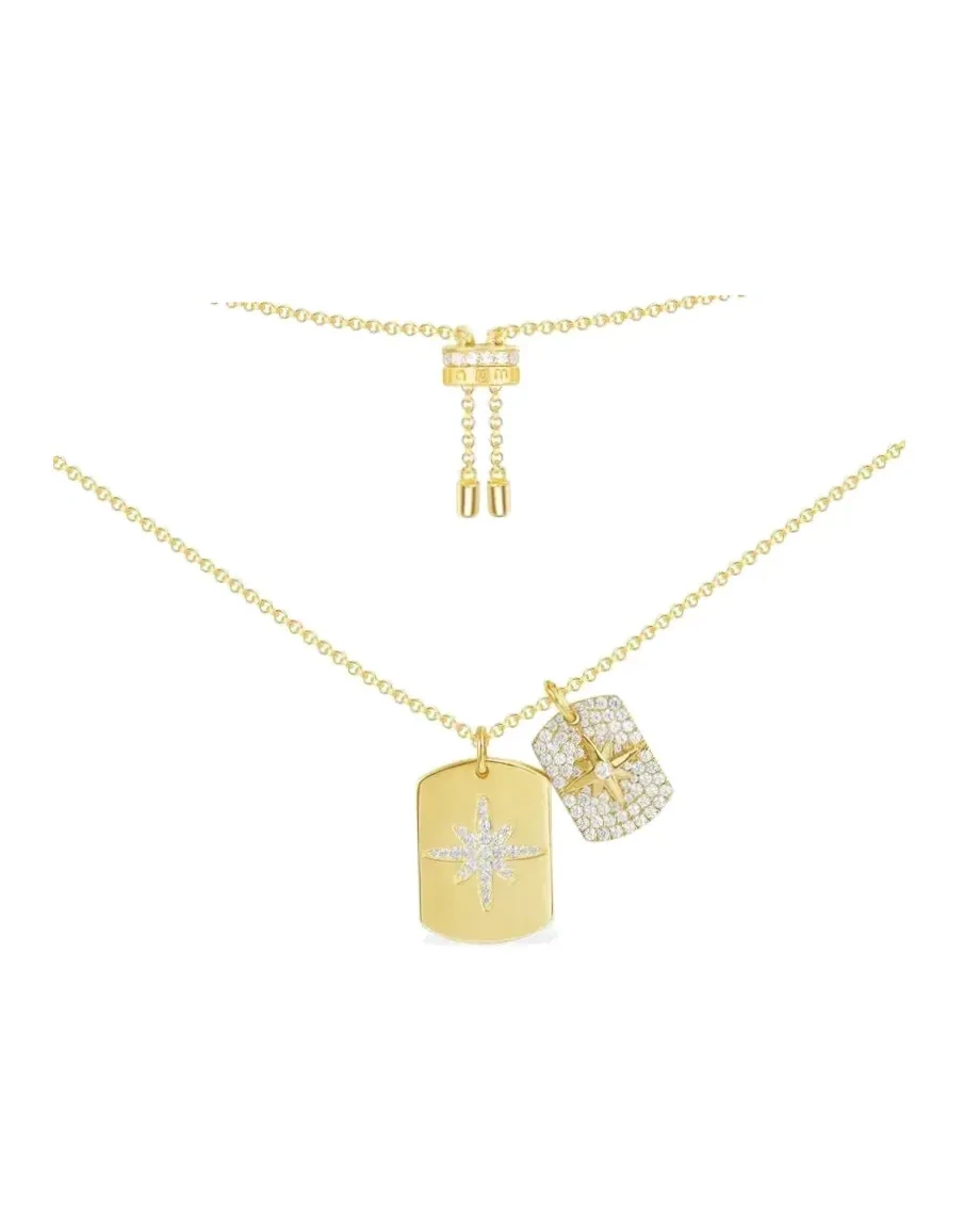 Collier APM Monaco double cercles zirconium plaqué or jaune femme