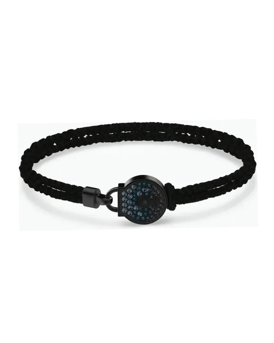 Bracelet Swarovski Dextera textile noir cristaux bleus homme