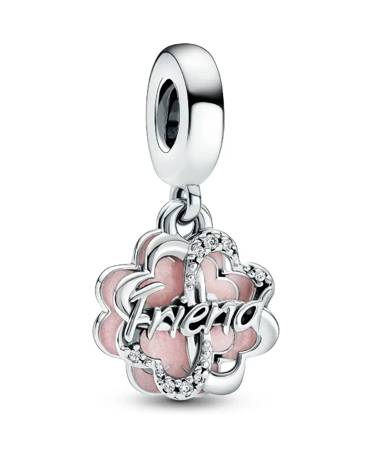 Charm Pandora Double Trèfle à Quatre Feuilles Argent 925 et Rose Femme