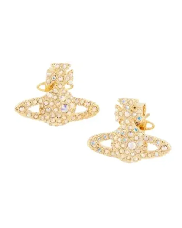 Boucles d'oreilles Vivienne Westwood bas relief zirconium laiton doré femme