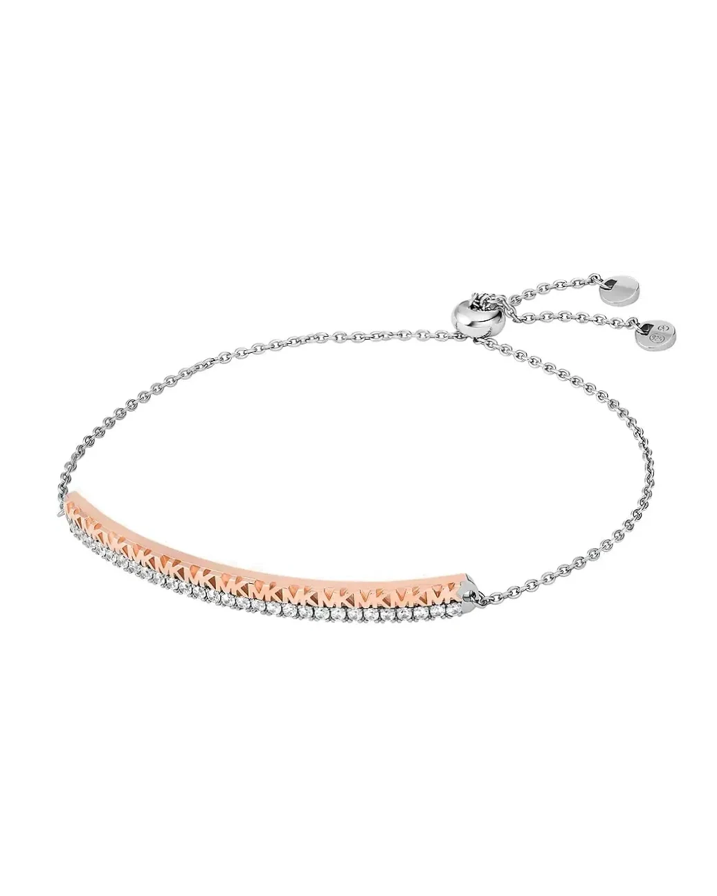 Bracelet Michael Kors coulissant monogramme argent plaqué or rose femme