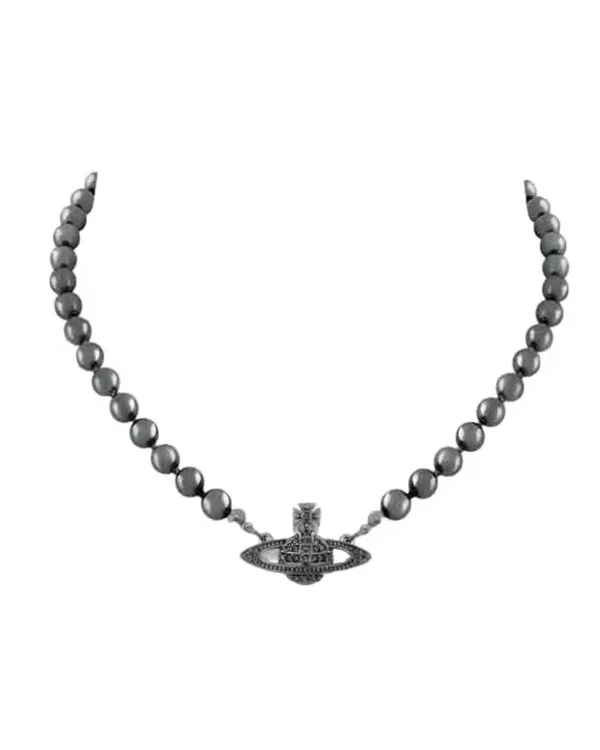 Choker Vivienne Westwood perles noires zirconium femme