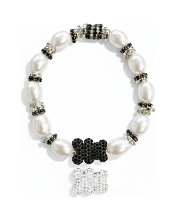 Bracelet APM Monaco Yummy Bear argent perles zirconiums blancs noirs unisexe