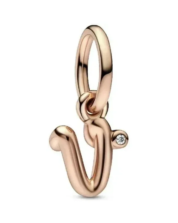 Charm Pandora Pendant Alphabet Lettre V Or Rose Zirconium Femme