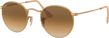 Ray-Ban Round Metal Doré Mat - Marron