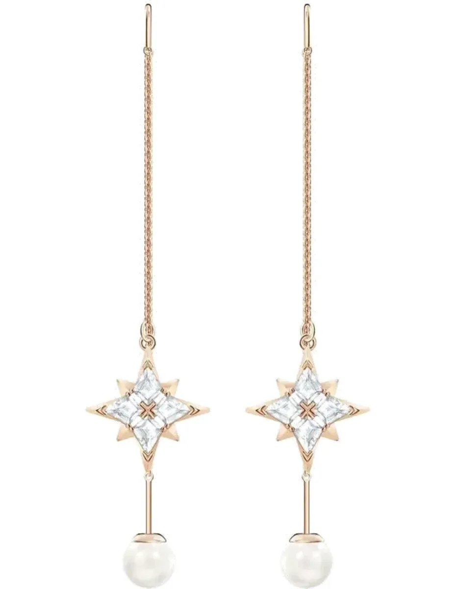 Boucles d'oreilles Symbolic Chain - Or rose, cristaux et perles
