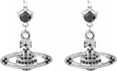 Boucles d'oreilles Vivienne Westwood Orb pendantes laiton argenté cristaux noirs