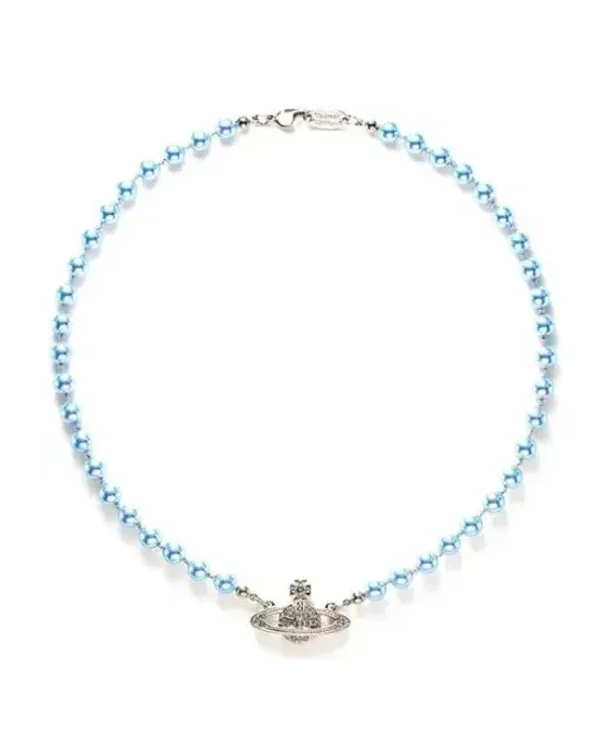 Choker Vivienne Westwood bas relief perles bleues zirconium femme