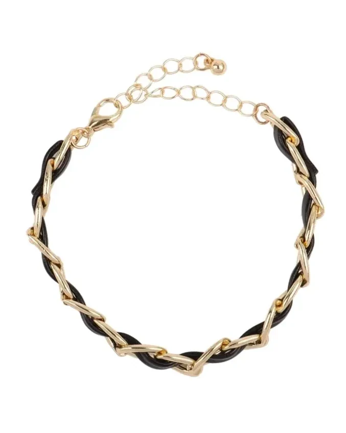 Bracelet Victoria Bradley chaîne acier plaqué or et simili cuir or femme