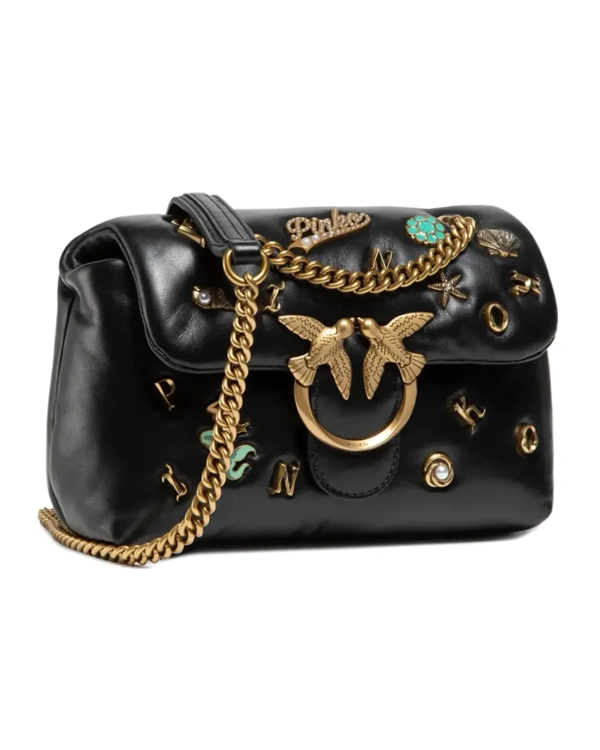 Sac à main Pinko Love Mini Puff Summer Pins cuir noir