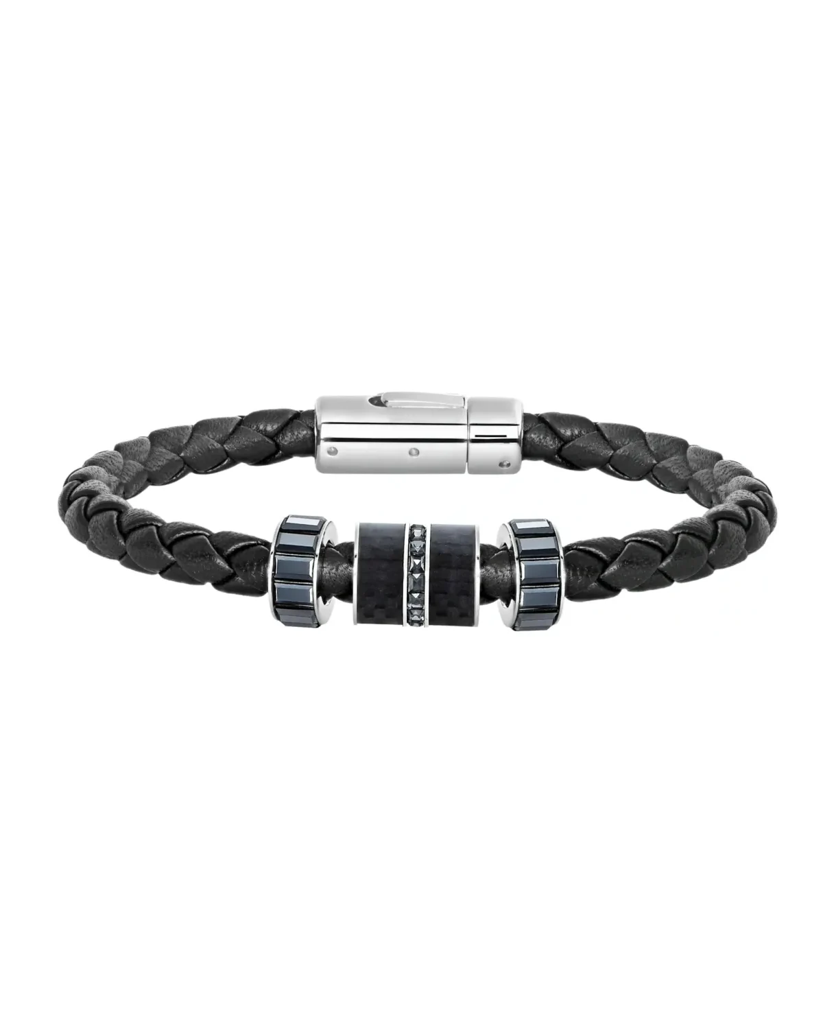 Bracelet Swarovski Diagonal cuir tressé noir 22 cm
