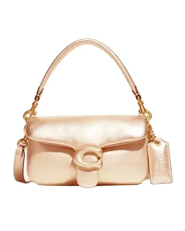 Sac à bandoulière Coach Pillow Tabby 18 cuir nappa or rose femme