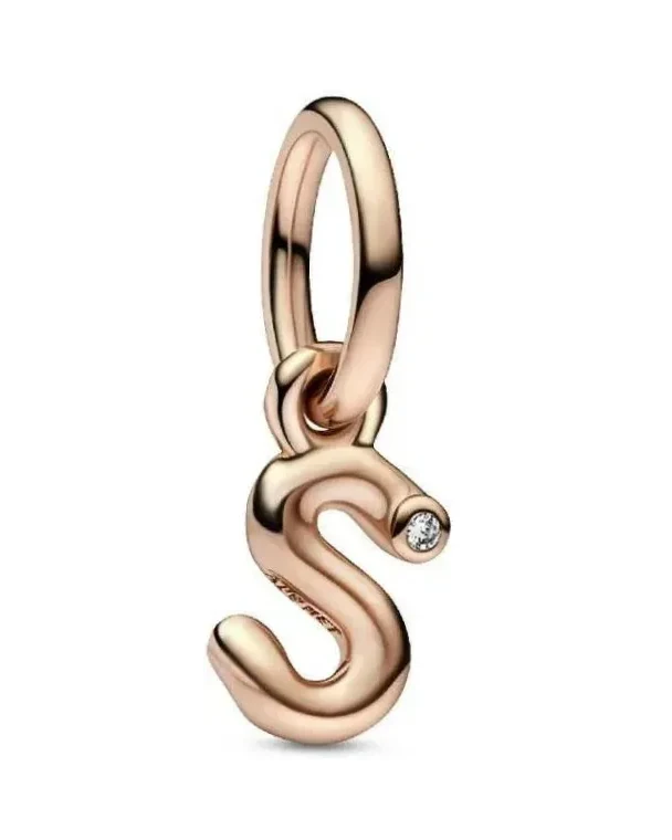 Charm Pandora Pendant Alphabet Lettre S Or rose métal zirconium femme